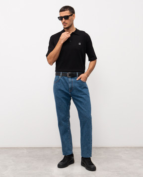 Balmain Черное поло с узором эмблемы GH1GB044KJ53