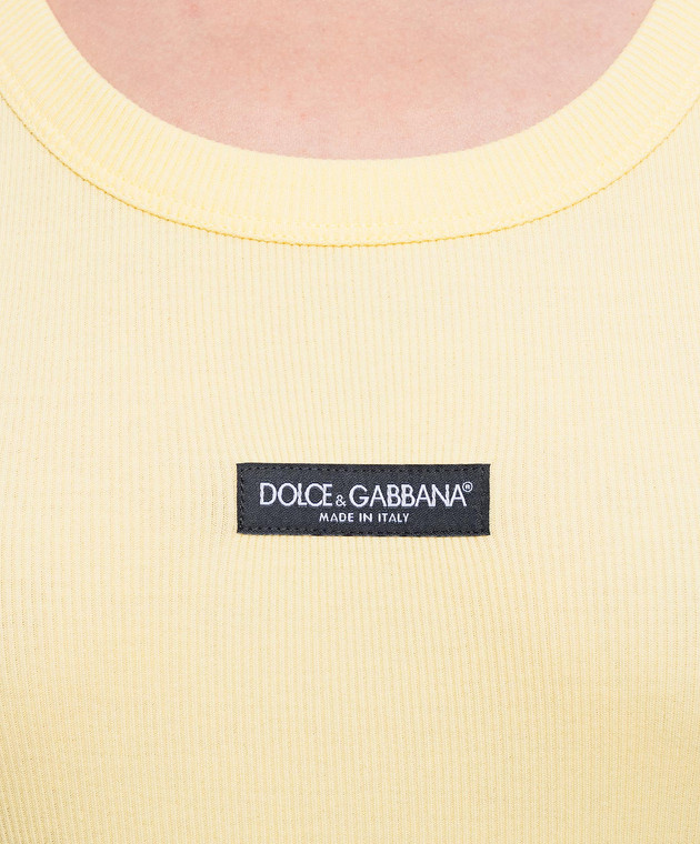 Dolce&Gabbana Жовта майка в рубчик з нашивкою логотипа F8W62TFU7AV зображення 5