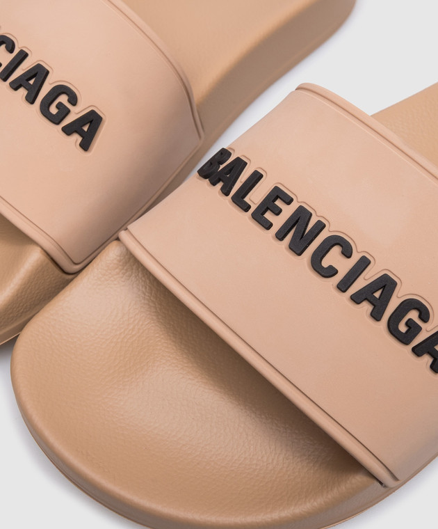 Balenciaga Коричневые слайдеры с фактурным логотипом 565547W1S80 изображение 5