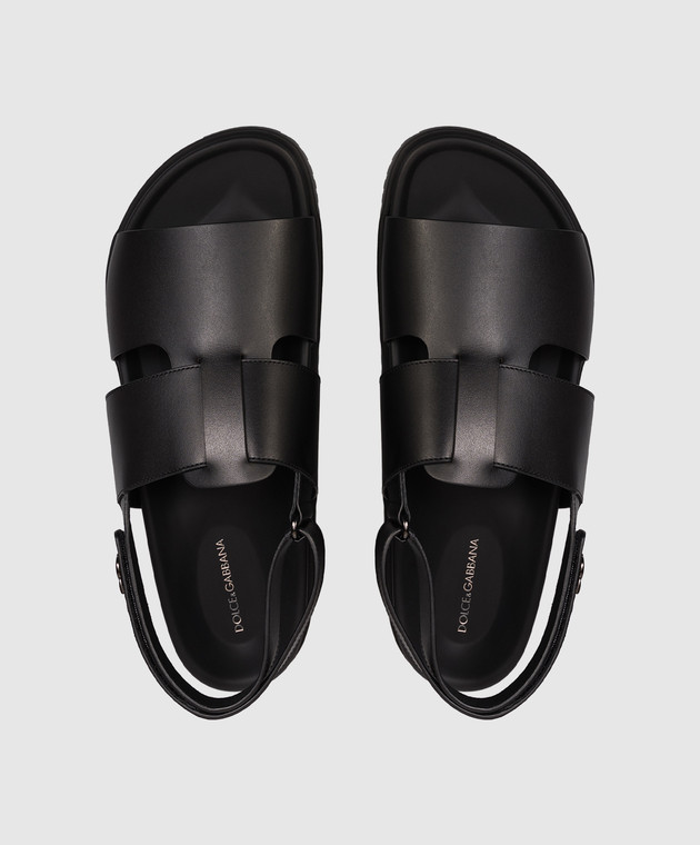 Dolce&Gabbana Чорні шкіряні сандалі з монограмою логотипа A80571A0118 зображення 4
