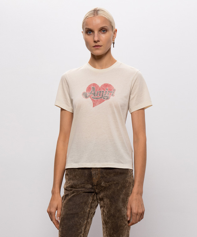 AMIRI Бежева футболка з принтом логотипа AW426JR011 зображення 3