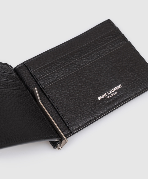 Saint Laurent Чорний шкіряний картхолдер із затискачем для купюр 863631AAELP зображення 4