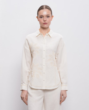 Twinset Рубашка цвета айвори с леном с вышивкой 261LM2MAA