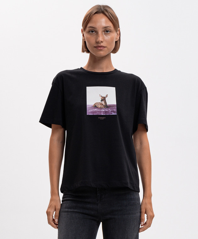 Twinset Черная футболка с принтом 262TF2090 изображение 3