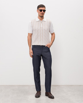 Stefano Ricci Поло кольору айворі з шовком в геометричний візерунок K818115P31F26281