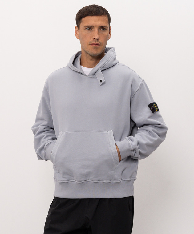 Stone Island Голубой худи с патчем логотипа L2S156100023S0A20 изображение 3