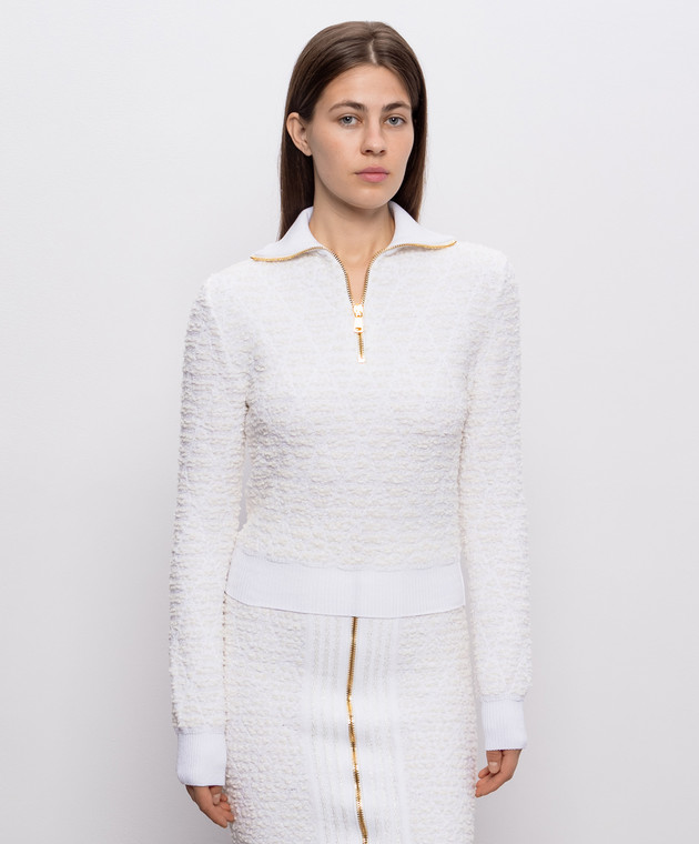 Balmain Твидовый джемпер цвета айвори с шерстью HF1KJ070KK12 изображение 3