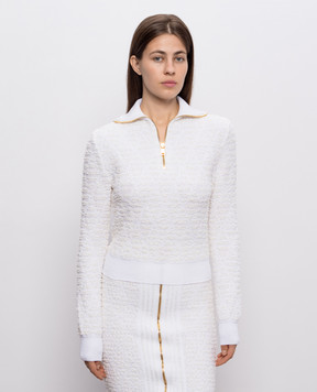 Balmain Твидовый джемпер цвета айвори с шерстью HF1KJ070KK12