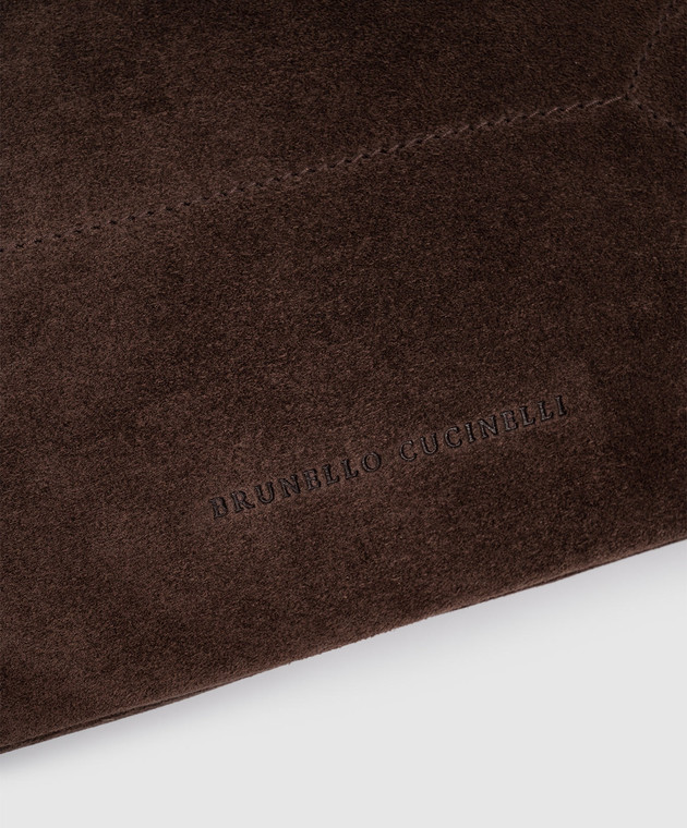 Brunello Cucinelli Коричнева замшева сумка-кісет Duo Pouch з тисненням логотипа MBDLD2808P зображення 4