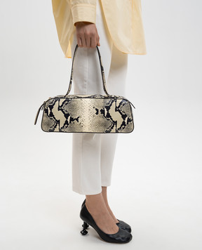 Khaite Бежевая кожаная сумка-багет Simona с тиснением под кожу рептилии H2040803