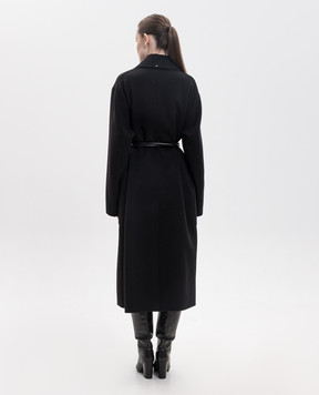 Max Mara Sportmax Черное пальто ZANNATA на запах из шерсти SPXZANNATA