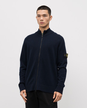 Stone Island Синий кардиган из шерсти с логотипом патча K2S155100044S00B4