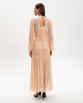 Twinset Бежева сукня максі з мереживом 261TP2784