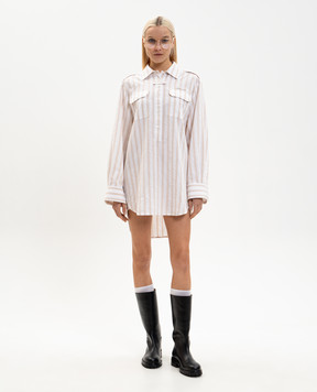 Off-White Белое платье-рубашка Roxy в полоску 2DG00FS26FAB001