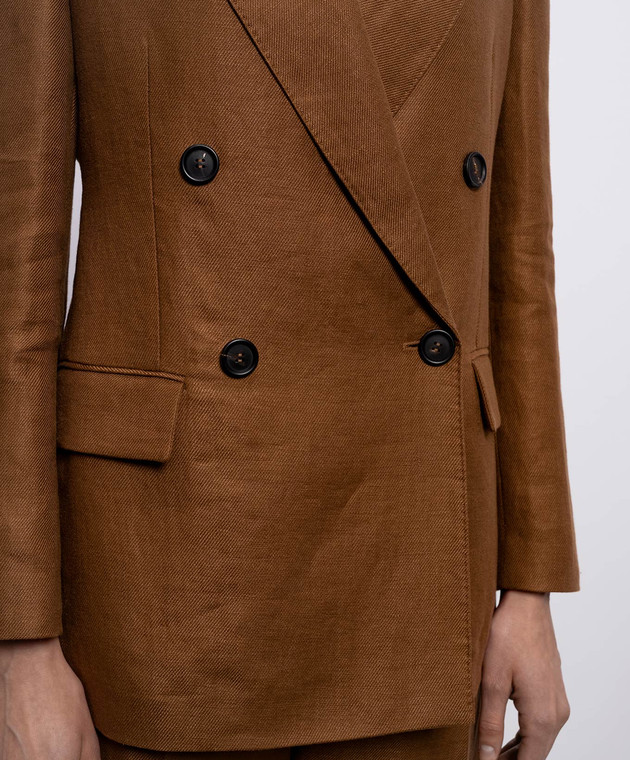 Brunello Cucinelli Коричневий жакет з льону з ланцюжком MH5277317 зображення 5
