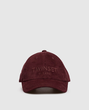 Twinset Бордова вельветова кепка з вишивкою логотипа 262TA4120