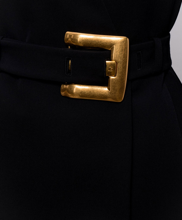 Balmain Черное двубортное платье-жакет из шерсти с поясом HF1R9462WC09 изображение 5