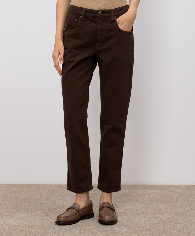 Brunello Cucinelli Коричневые джинсы с патчем логотипа MPH81P5847 изображение 3