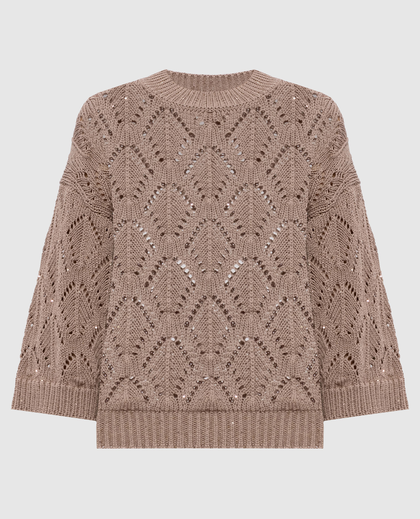 Коричневый ажурный джемпер с пайетками
