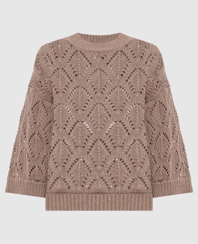 Peserico Коричневый ажурный джемпер с пайетками A99054F0309110