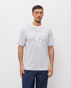 Brunello Cucinelli Серая меланжевая футболка с брендовым принтом M0B131001G