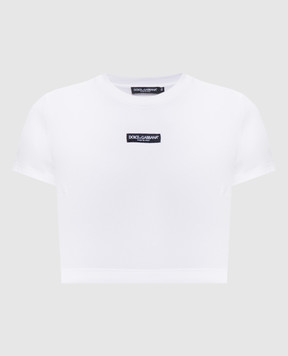 Dolce&Gabbana Белая укороченная футболка с нашивкой логотипа F8V95TFUEEY