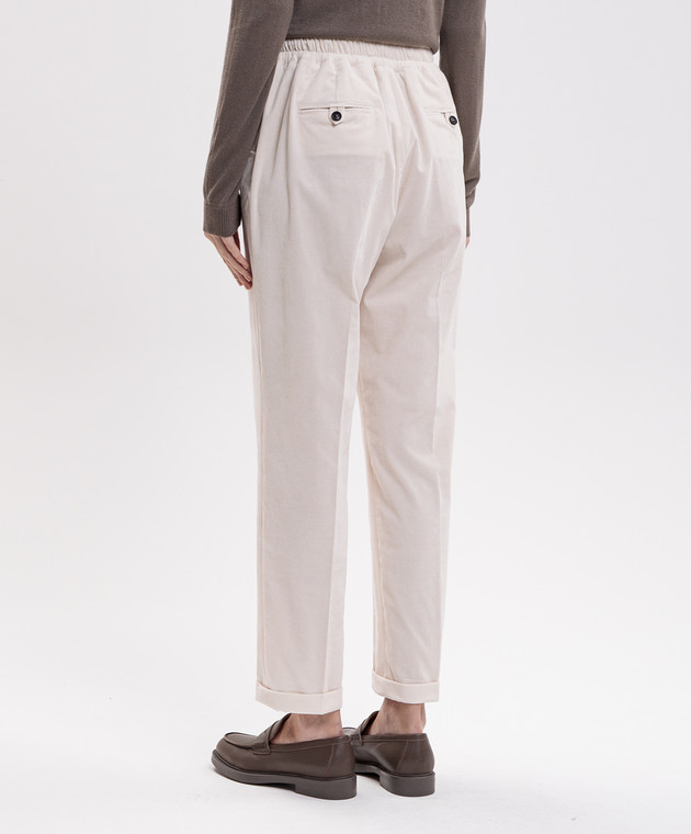 Kiton Велюровые штаны цвета айвори с отворотами D53116K0591I изображение 4
