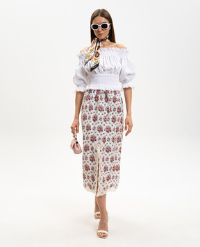Dolce&Gabbana Белая юбка с шелком в принт с кружевом F4DBCTIS10G