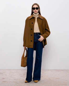 Ami Paris Коричневое пальто из шерсти с логотипом UJK824WV0078