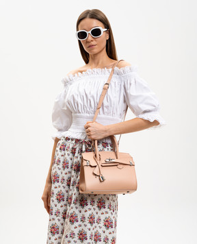 Gianni Notaro Бежевая кожаная сумка-сетчел Ruga 414RUGANIKEL