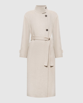 Brunello Cucinelli Бежеве двобортне пальто з кашеміру MD5039763