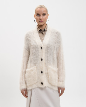 Brunello Cucinelli Білий кардиган з вовни та шовку MLD346106