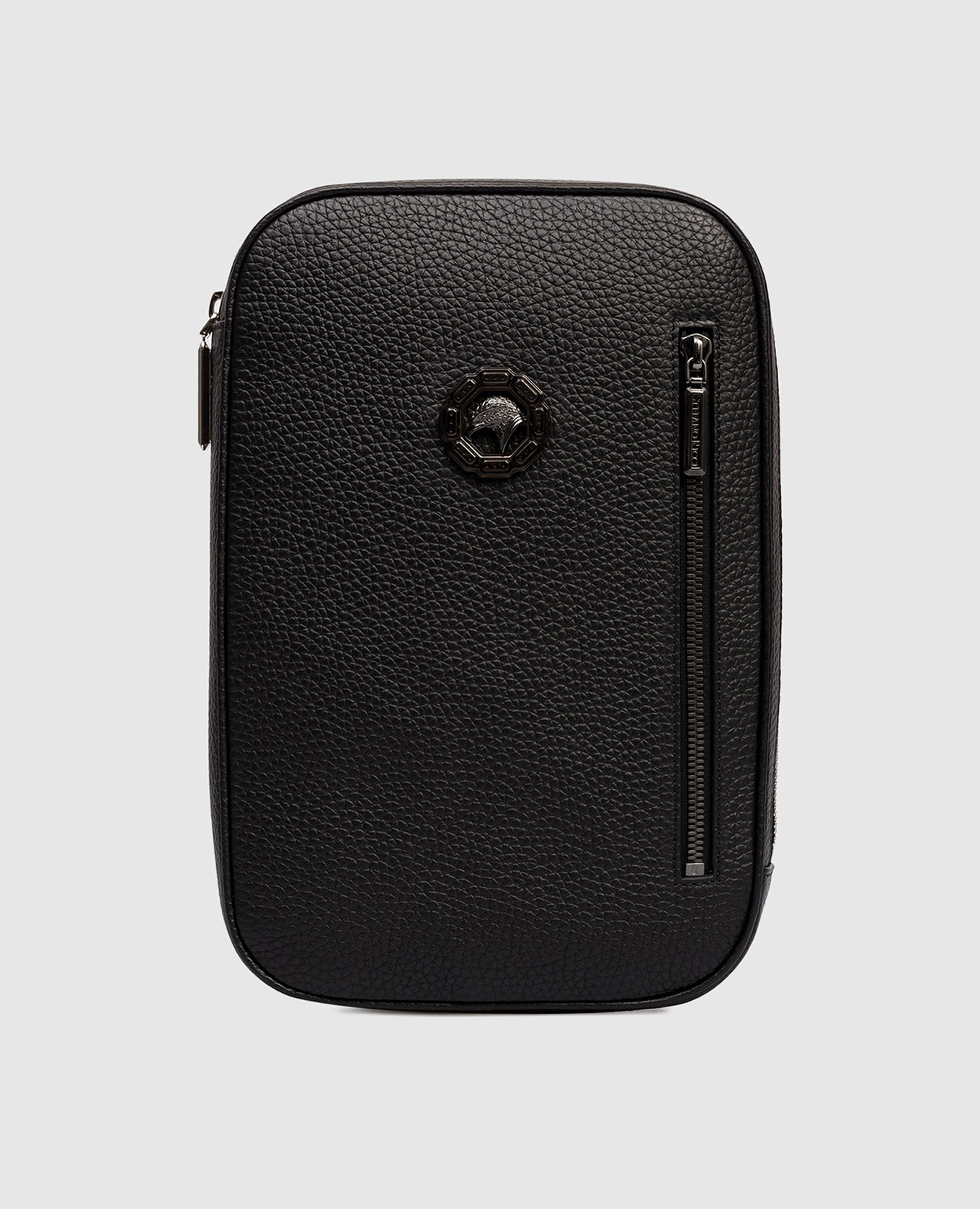 

Черная кожаная сумка-слинг с эмблемой, Черный, Сумки через плечо