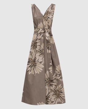 Brunello Cucinelli Платье цвета хаки в цветочный принт MQ197A5092