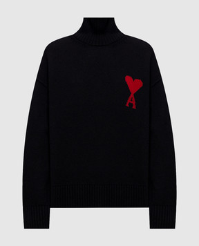 Ami Paris Черный свитер из шерсти Ami de Coeur UKS839018