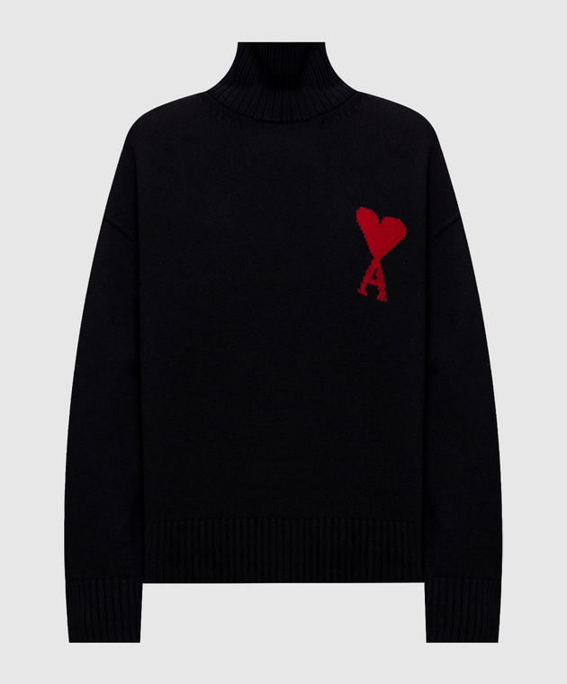 Ami Paris Черный свитер из шерсти Ami de Coeur UKS839018