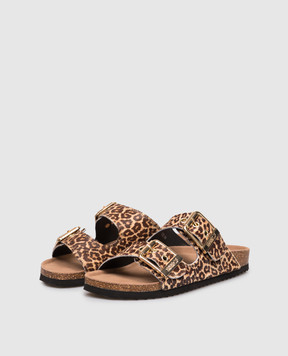 Colors of California Коричневі шкіряні шльопанці SLOFI з леопардовим принтом HCBIO502