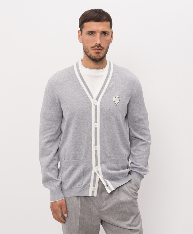 Brunello Cucinelli Серый меланжевый кардиган с нашивкой эмблемы M29203606F изображение 3
