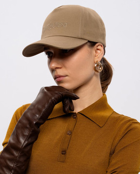 Saint Laurent Бежевая кепка с льном с логотипом 7780633YP19