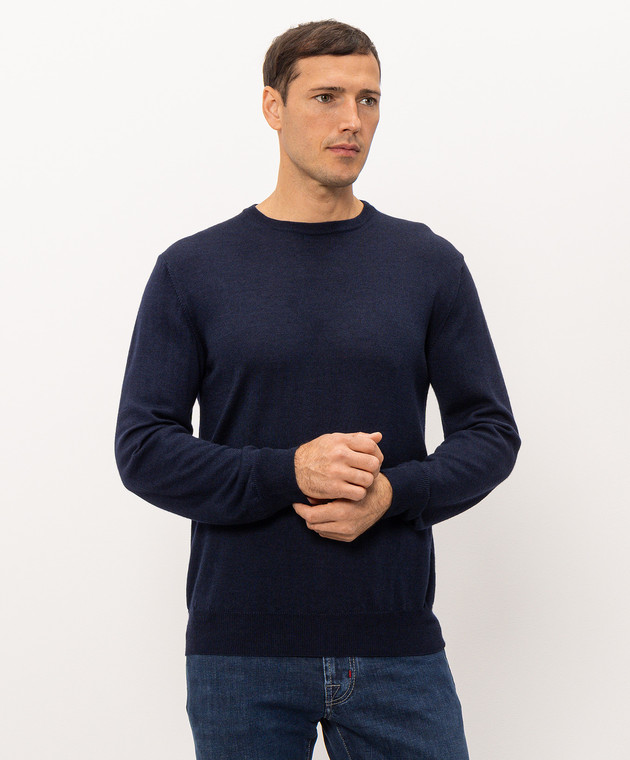 Cashmere&Whiskey Синій джемпер з вовни, шовку та кашеміру 472 зображення 3