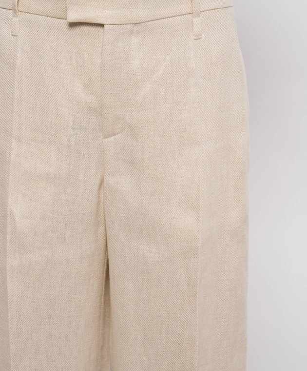Brunello Cucinelli Бежеві штани з льону з відворотами ML596P8492 зображення 5