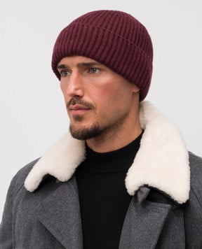 Brunello Cucinelli Бордова шапка з кашеміру в рубчик M2293900