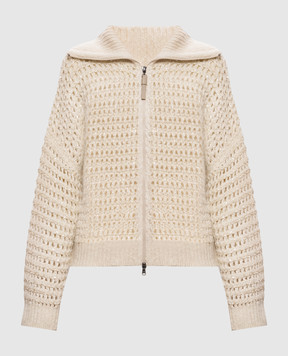 Brunello Cucinelli Бежевий ажурний кардиган з паєтками MGO378806