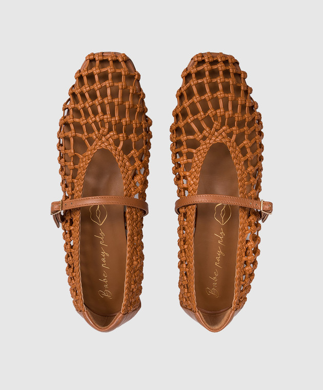 Babe Pay Pls Коричневі шкіряні балетки з плетінням BALETY зображення 4