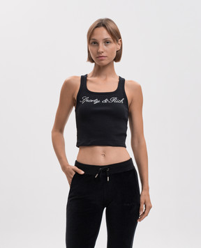 Sporty & Rich Чорний топ в рубчик з кристалами TO11671326BA01