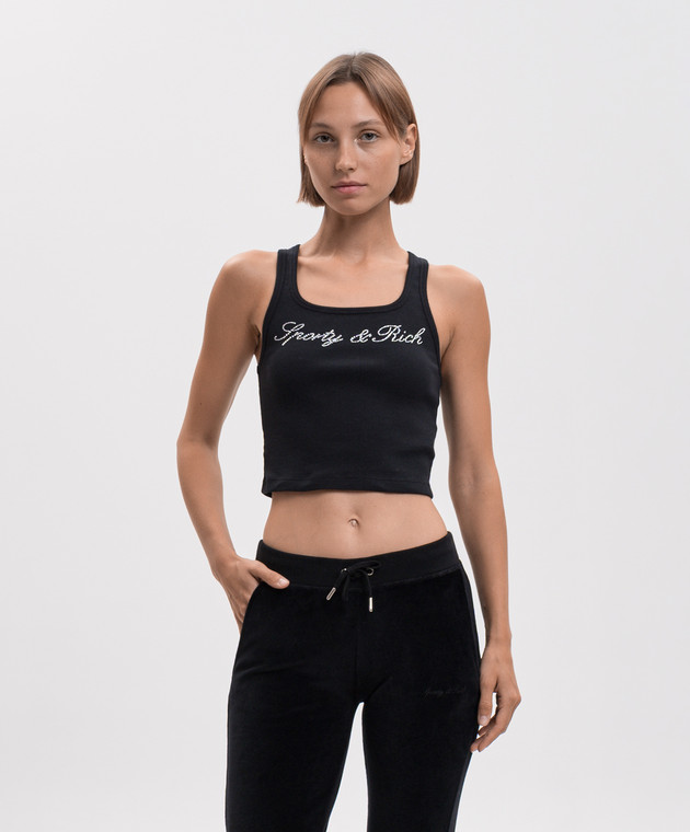 Sporty & Rich Черный топ в рубчике с кристаллами TO11671326BA01 изображение 3