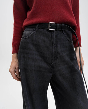Max Mara Чорний шкіряний ремінь з логотипом NEWBUCKLE35LONG