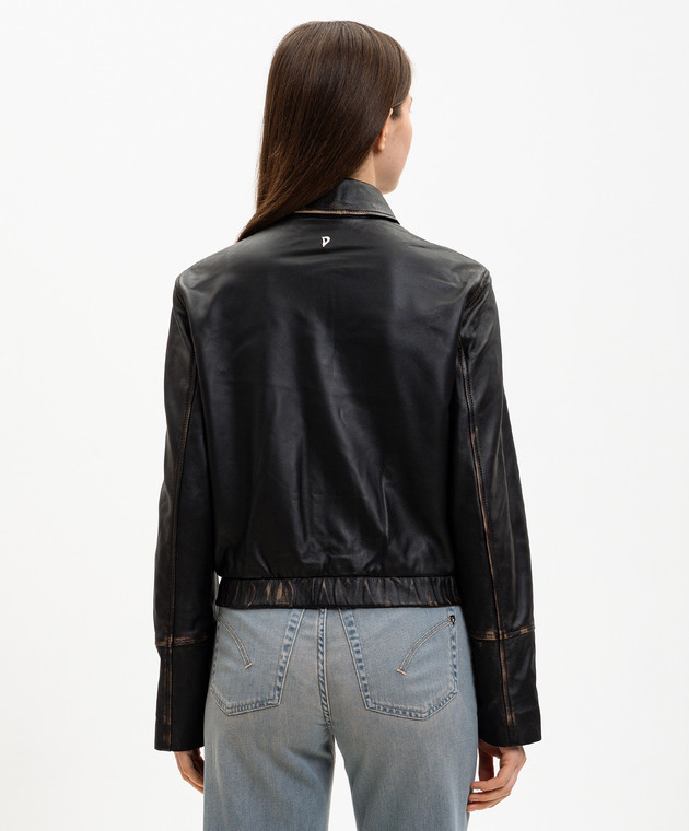 Dondup Чорна шкіряна куртка з ефектом потертості DJ780PL0678DXXX зображення 4