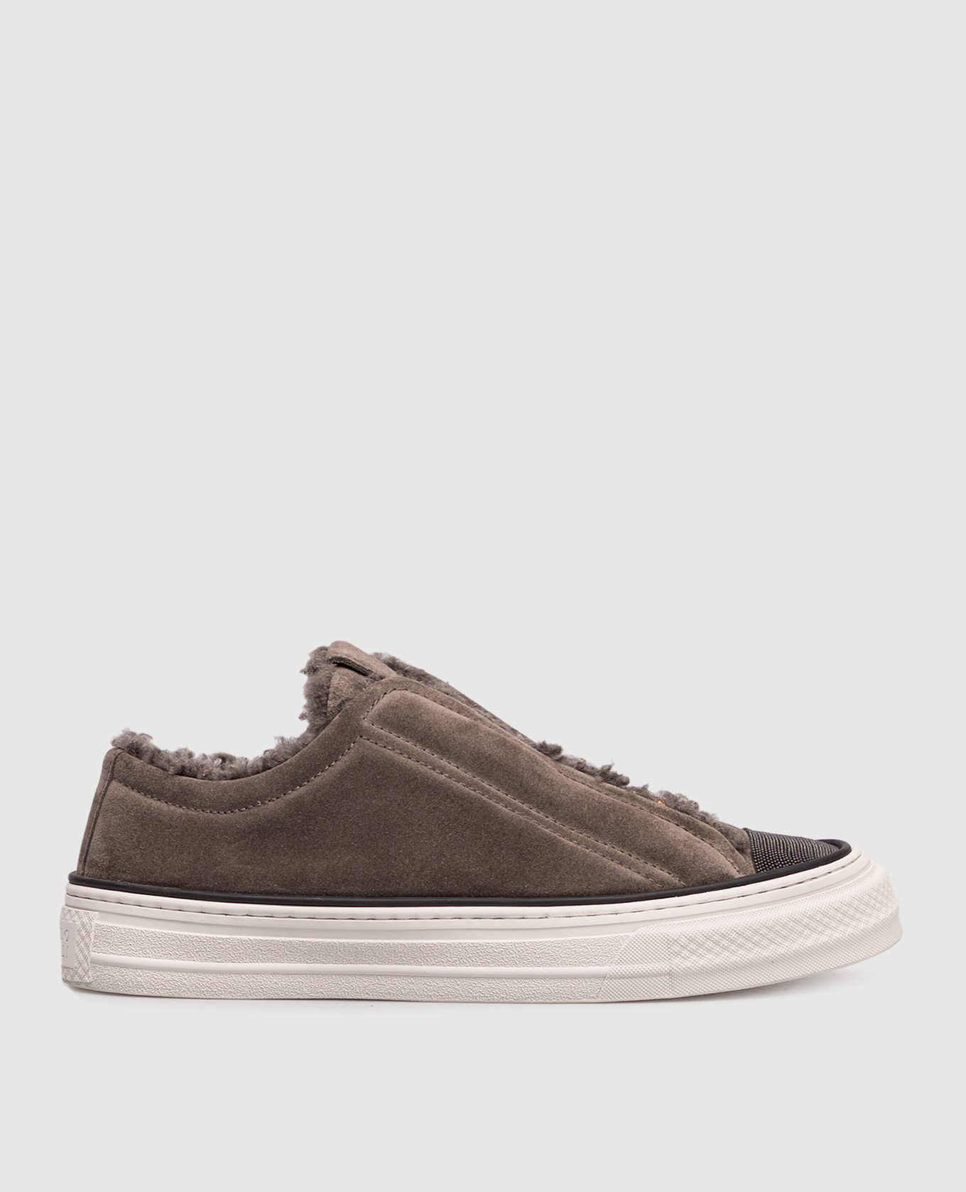 Brown suede sneakers with fur Brunello Cucinelli