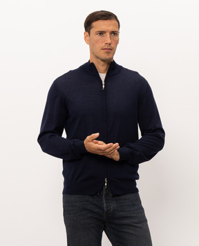Doriani Cashmere Синий кардиган из шерсти, шелка и кашемира 18033Z79